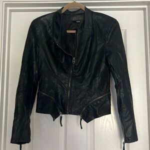 Blank NYC faux leather black asymmetrical moto jacket, size S women’s